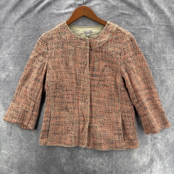 J Jill Jacket Womens Medium Carigan Snap Button Pink Plaid - Picture 1 of 4